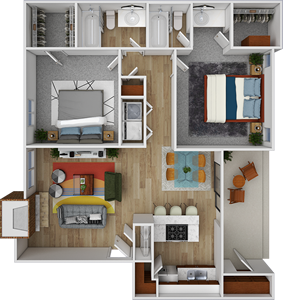 Two Bedroom / Two Bath -1000 Sq.Ft.*